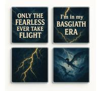 Acrylic Coaster Gift Set of 4 with Dragon Flight Design - Stormy Romantasy Home Decor for Bookish Aesthetic Enthusiasts