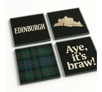 Acrylic Coaster Gift Set of 4 with Edinburgh-Inspired Design - Aye Braw Charm Home Decor for Scotland Lovers