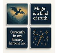 Acrylic Coaster Gift Set of 4 with Ethereal Fantasy Art - Bookish Gift Magical Book Lover Decor for Dreamy Home Ambiance