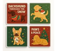 Acrylic Coaster Gift Set of 4 with Festive Dog Breed Illustrations - Paws of Cheer Christmas Decor for Dog Lovers