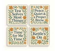 Acrylic Coaster Gift Set of 4 with Floral Serenity Designs - William Morris-Inspired Home Decor for Grandma's Peaceful Retreat