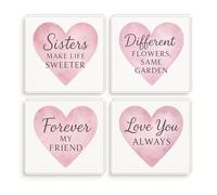 Acrylic Coaster Gift Set of 4 with Heartfelt Sisterly Blossoms - Watercolour Heart Design for Sisters or Friends Special Moments