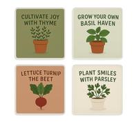 Acrylic Coaster Gift Set of 4 with Herb Garden Design - Delightful Gardening Décor for Green-Fingered Enthusiasts