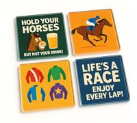 Acrylic Coaster Gift Set of 4 with Horse Racing Designs - Race Day Vibes Home Bar Decor for Sports Fans