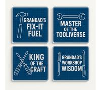Acrylic Coaster Gift Set of 4 with Industrial Tool Design - Toolbox Lore for Grandad's Man Cave or Home Bar
