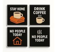 Acrylic Coaster Gift Set of 4 with Introvert Illustrations - Quiet Comforts Home Decor for Coffee Lover Solitude