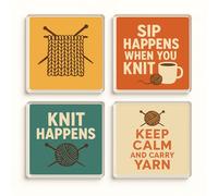 Acrylic Coaster Gift Set of 4 with Knitting Humour - Yarn Whimsy Retro Craft Decor for Knitting Enthusiasts