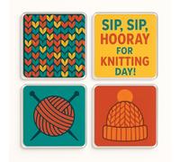 Acrylic Coaster Gift Set of 4 with Knitting Pop Art - Crafty Drinkware for Knitting Lovers' Creative Spaces