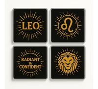 Acrylic Coaster Gift Set of 4 with Leo Zodiac Design - Regal Radiance Home Decor for Star Sign Enthusiasts