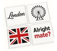 Acrylic Coaster Gift Set of 4 with London Charm - Stylish Home Decor for Adventure Lovers