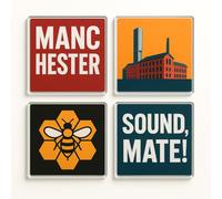 Acrylic Coaster Gift Set of 4 with Mancunian Vibes Design - Celebrate Manchester's Iconic Charm in Your Home Decor