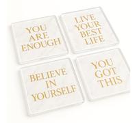 Acrylic Coaster Gift Set of 4 with Marble Elegance Design Gift for Friend - Inspirational Quotes for Empowering Home Decor and Motivational Gift