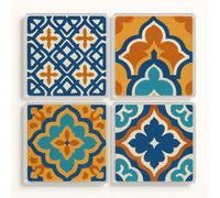 Acrylic Coaster Gift Set of 4 with Mediterranean Mosaic - Vibrant Home Décor for Summer Gatherings