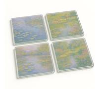 Acrylic Coaster Gift Set of 4 with Monet-Inspired Lily Reflections - Artistic Home Decor for Art Lovers