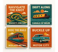 Acrylic Coaster Gift Set of 4 with Retro Birmingham Transit Art - Home Decor for History Enthusiasts