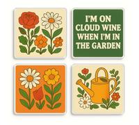 Acrylic Coaster Gift Set of 4 with Retro Garden Joy Design - Vibrant Botanical Home Decor for Gardening Lovers