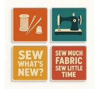 Acrylic Coaster Gift Set of 4 with Retro Sewing Theme - Nostalgic Craft Lover Decor for Creative Home Enthusiast