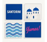 Acrylic Coaster Gift Set of 4 with Santorini Bliss Design - Dreamy Travel-Inspired Home Decor for Adventurous Souls