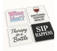 Acrylic Coaster Gift Set of 4 with Sassy Drinking Humour - Stylish Sip & Sass Home Decor for Millennial Gatherings