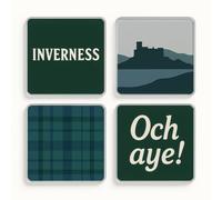 Acrylic Coaster Gift Set of 4 with Scottish Highlands Design - Loch Essence Home Decor for Nostalgia and Adventure Lovers