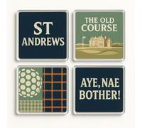 Acrylic Coaster Gift Set of 4 with St Andrews Design - Nostalgic Heritage Home Decor for Golf & Travel Enthusiasts