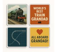Acrylic Coaster Gift Set of 4 with Steam Nostalgia Design - Vintage Railway Enthusiast Decor for Grandad