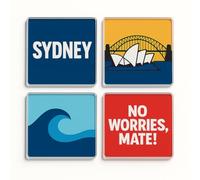 Acrylic Coaster Gift Set of 4 with Sydney Stories Design - Iconic Cityscape Home Decor for Travel Enthusiasts
