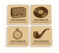 Acrylic Coaster Gift Set of 4 with Timeless Echoes Design - Vintage Grandad's Memories for Special Celebrations