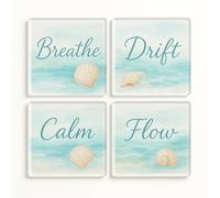 Acrylic Coaster Gift Set of 4 with Tranquil Coastal Design - Calm Mantra Home Decor for Relaxing Friend Birthday Present
