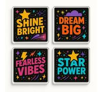 Acrylic Coaster Gift Set of 4 with Vibrant Pop Art Design - Empowering Tween & Teen Home Decor for Friendship Celebrations