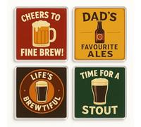 Acrylic Coaster Gift Set of 4 with Vintage Beer Label Design - Brewed Nostalgia Collection for Dad's Home Bar & Man Cave