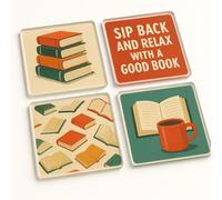 Acrylic Coaster Gift Set of 4 with Vintage Literary Design - Book Lover Home Decor for Bibliophile Celebrations