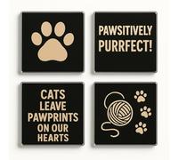 Acrylic Coaster Gift Set of 4 with Whimsical Cat-Themed Designs - Playful Home Decor for Cat Lovers & Pet Parents