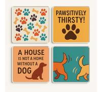Acrylic Coaster Gift Set of 4 with Whimsical Dog Lover Designs - Pawprints of Joy for Home Decor Enthusiasts