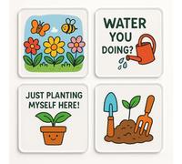 Acrylic Coaster Gift Set of 4 with Whimsical Garden Design - Vibrant Gardening Lover Decor for Home Entertaining