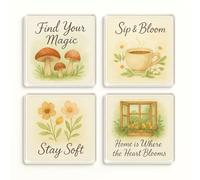 Acrylic Coaster Gift Set of 4 with Whimsical Watercolour Nostalgia - Charming Home Decor for Millennial Aesthetic