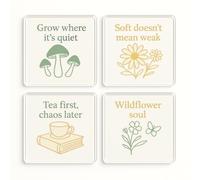 Acrylic Coaster Gift Set of 4 with Wildflower Design - Whispering Blooms Inspirational Decor for Tween & Teen Girls