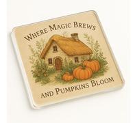 Acrylic Coaster Gift - Whimsical Vintage Design 'The Hedge Witch’s Cottage' for Home and Office Decor