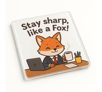 Acrylic Coaster Gift with Charming Cartoon Fox Design - Fun Desk Accessory for Work Friends, Secret Santa, Colleague Delight