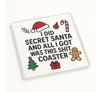 Acrylic Coaster Gift with Cheeky Christmas Doodles - Humorous Secret Santa Present for Work Colleague or Friend