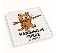Acrylic Coaster Gift with Frazzled Cat Design - Claw-some Resolve Desk Accessory for Work Friend Humour and Motivation