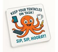Acrylic Coaster Gift with Fun Octopus Design - Tentacle Tactics Office Decor for Colleague Secret Santa Present