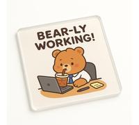 Acrylic Coaster Gift with Humorous Cartoon Bear Design - Bearly Busy Office Decor for Colleague Secret Santa