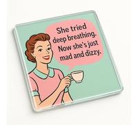 Acrylic Coaster Gift with Humorous Retro Housewife Design - Mad and Dizzy Desk Accessory for Friend's Birthday Laughter
