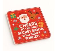 Acrylic Coaster Gift with Jolly Secret Cheers Design - Festive Christmas Drinkware for Work Colleague Secret Santa Fun