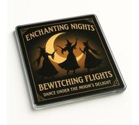 Acrylic Coaster Gift with Mystical Moonlit Witch Dance Design - Enchanting Home Decor for Feminine Empowerment Celebrations