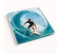 Acrylic Coaster Gift with Surfing Photo in Ocean Wave Design - Minimalist Home Decor for Beach Lover Memories