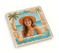 Acrylic Coaster Gift with Tidal Memories Photo Insert - Beach-Themed Home Decor Keepsake for Holiday Travel Memories