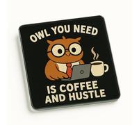 Acrylic Coaster Gift with Whimsical Owl Design - Hoot and Hustle Office Decor for Colleague Secret Santa Motivation