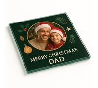 Acrylic Coaster Personalised Photo Gift with Pine Ember Cheer Design - Festive Christmas Decor for Dad's Holiday Delight